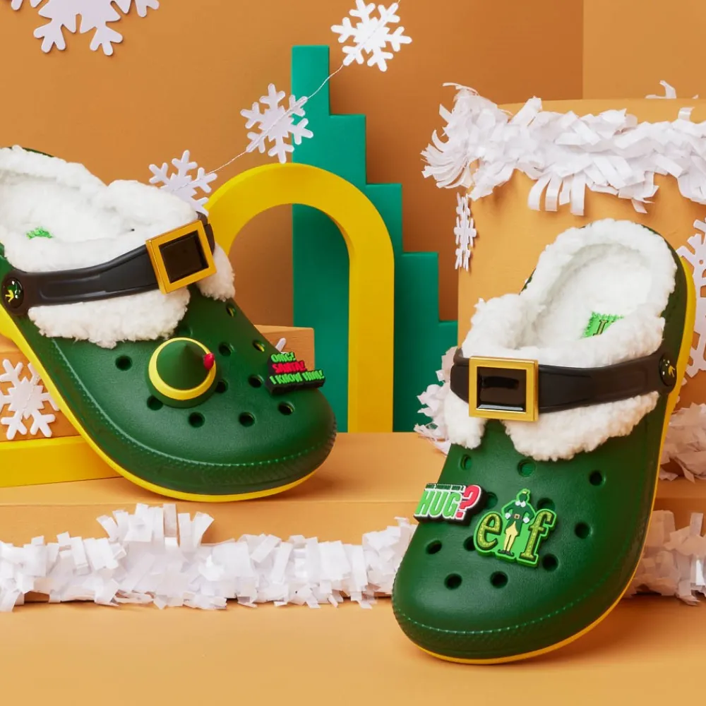 Online Crocs Elf X Classic Fuzz-Lined Clog - Dark Green