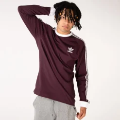 Cheap adidas Mens Adicolor Classic 3-Stripes Long Sleeve Tee - Shadow Maroon
