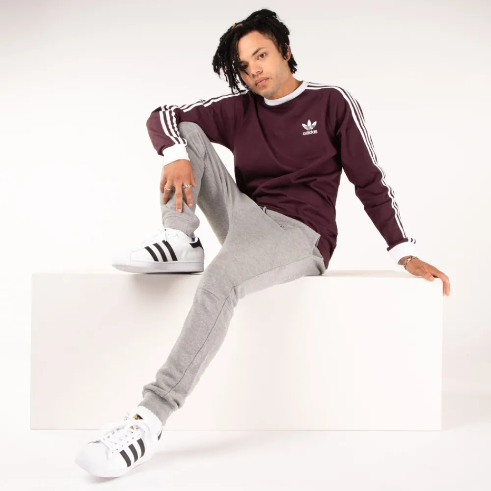 Cheap adidas Mens Adicolor Classic 3-Stripes Long Sleeve Tee - Shadow Maroon