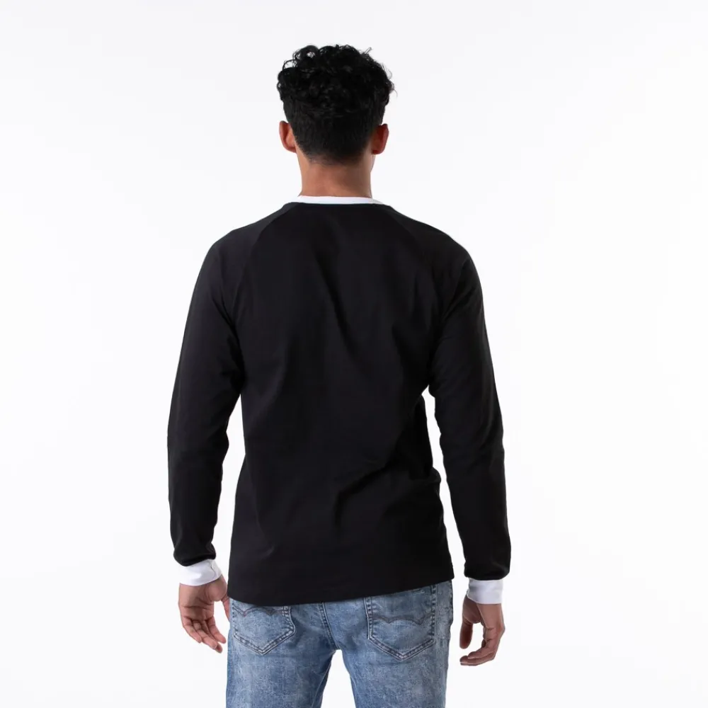 Sale adidas Mens Three Stripe Long Sleeve 3 Stripe Tee - Black
