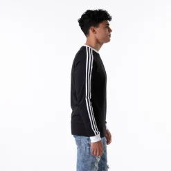 Sale adidas Mens Three Stripe Long Sleeve 3 Stripe Tee - Black