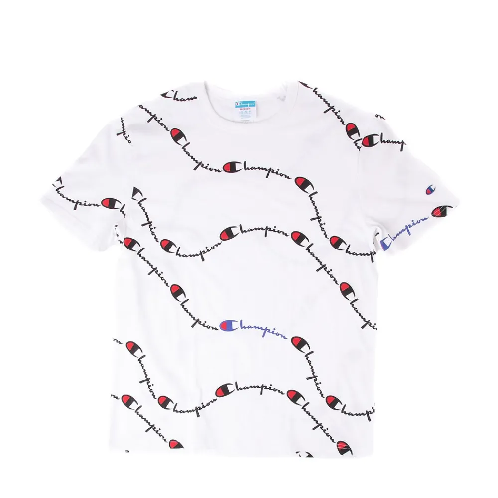 Clearance Champion Mens Heritage Script Wave Tee - White