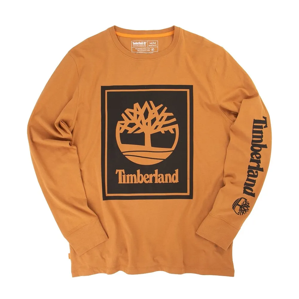 Flash Sale Timberland Mens Stacked Logo Long Sleeve Tee - Wheat