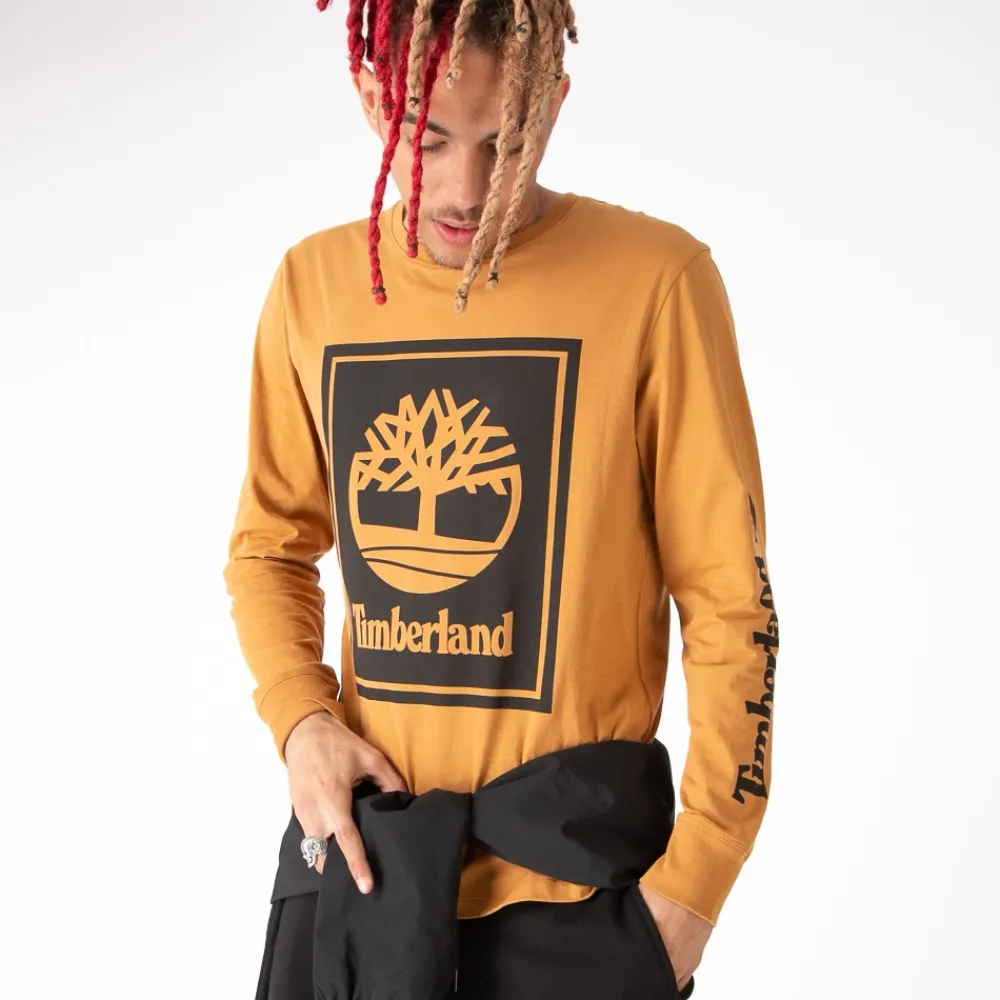 Flash Sale Timberland Mens Stacked Logo Long Sleeve Tee - Wheat