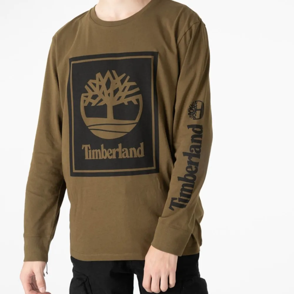 Online Timberland Mens Stacked Logo Long Sleeve Tee - Dark Olive