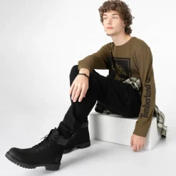 Online Timberland Mens Stacked Logo Long Sleeve Tee - Dark Olive
