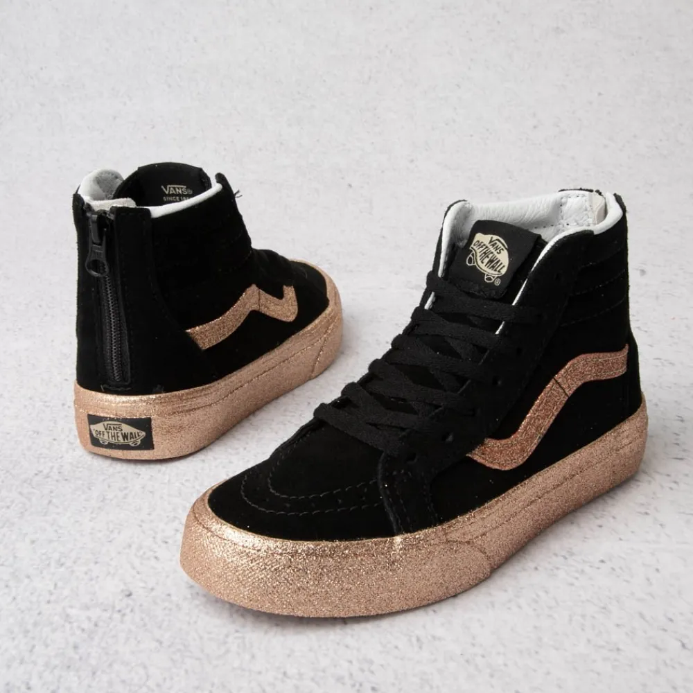 Store Vans Sk8-Hi Glitter Skate Shoe - Little Kid - Black / Gold