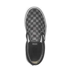 Clearance Vans Slip-On Checkerboard Skate Shoe - Little Kid / Big Kid - Black / Grey
