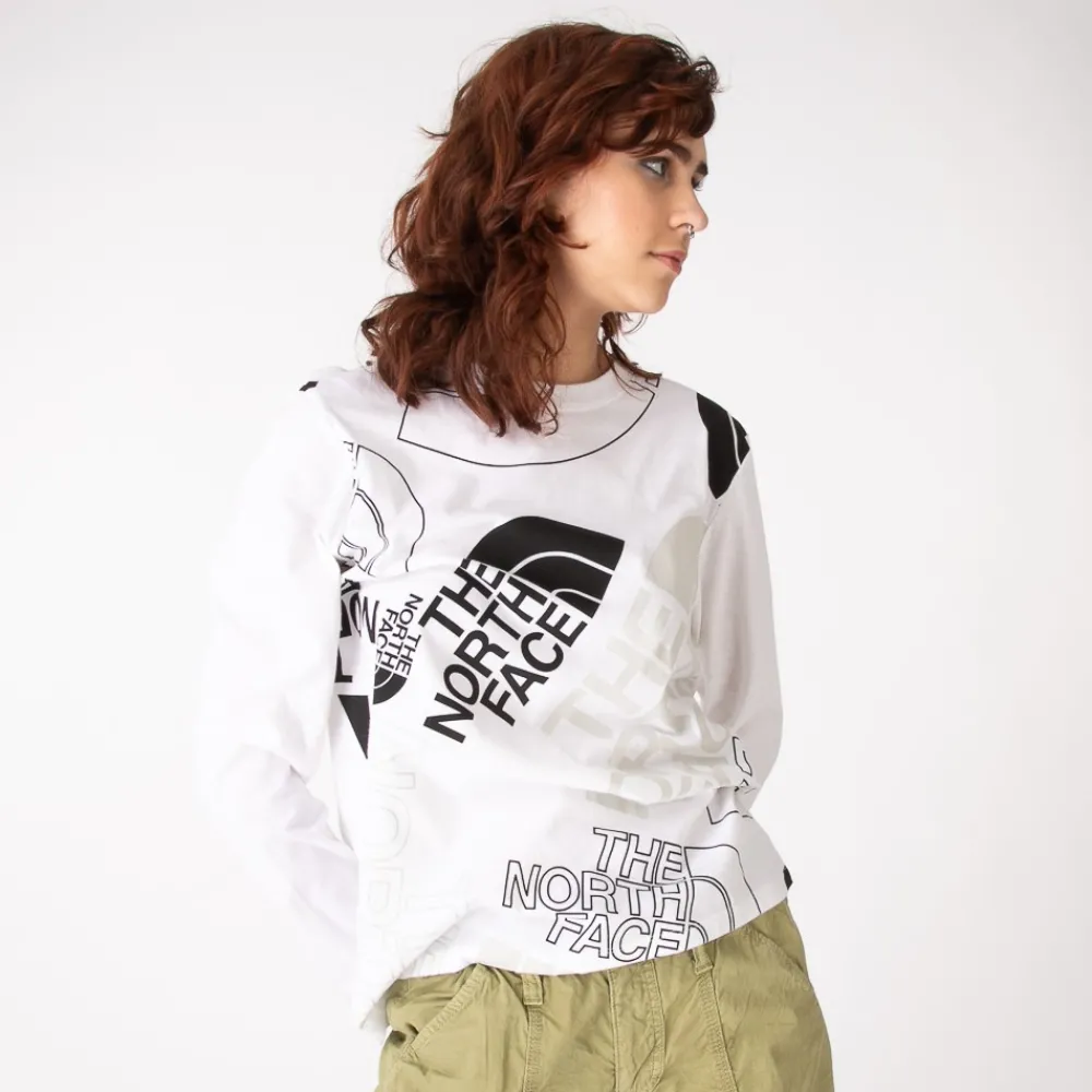 New The North Face Womens Graphic Injection Long Sleeve Tee - White / Tin Grey