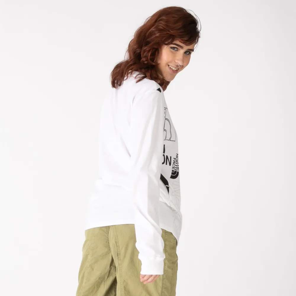 New The North Face Womens Graphic Injection Long Sleeve Tee - White / Tin Grey